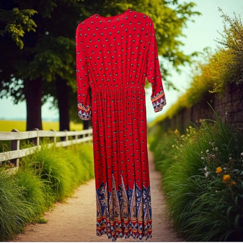 NWOT Vibrant Red and Blue Cotton Blend Maxi Dress size Small - Picture 10 of 16